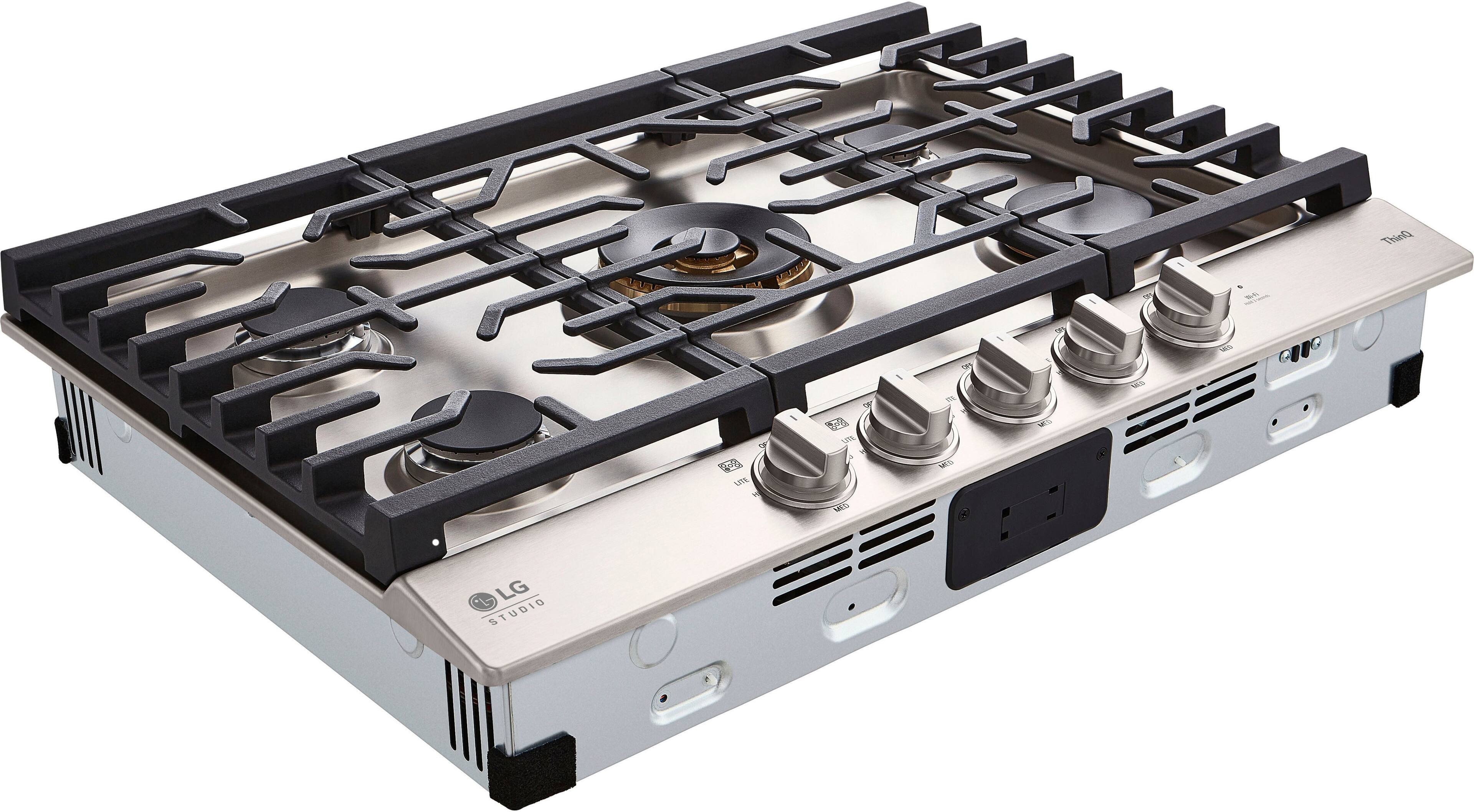 Angle. LG - STUDIO 30-in Smart Built-In Gas Cooktop with 5 Burners with UltraHeat - Stainless Steel.