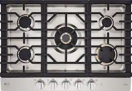 LG - STUDIO 30” Built-In Smart Gas Cooktop with 5 Burners and Griddle - Stainless Steel
