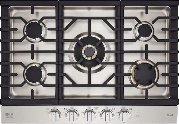 Front. LG - STUDIO 30-in Smart Built-In Gas Cooktop with 5 Burners with UltraHeat - Stainless Steel.