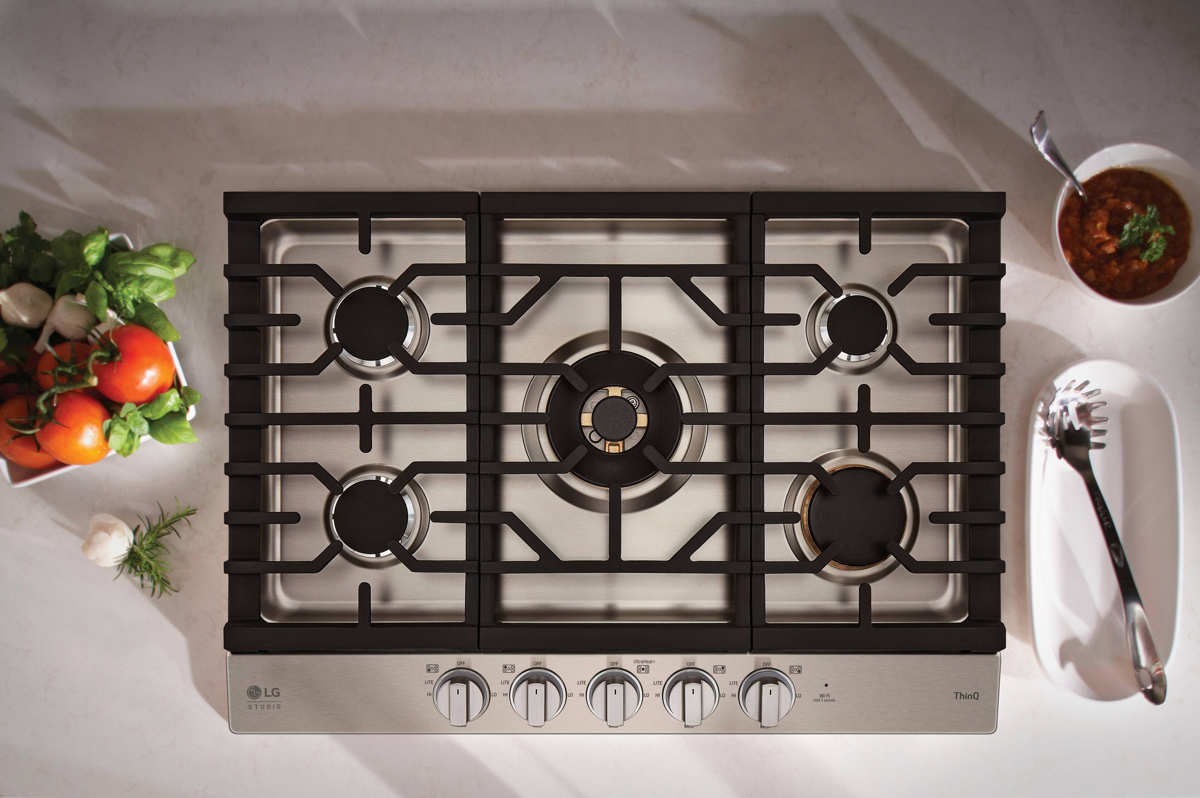 Alt View 20. LG - STUDIO 30-in Smart Built-In Gas Cooktop with 5 Burners with UltraHeat - Stainless Steel.