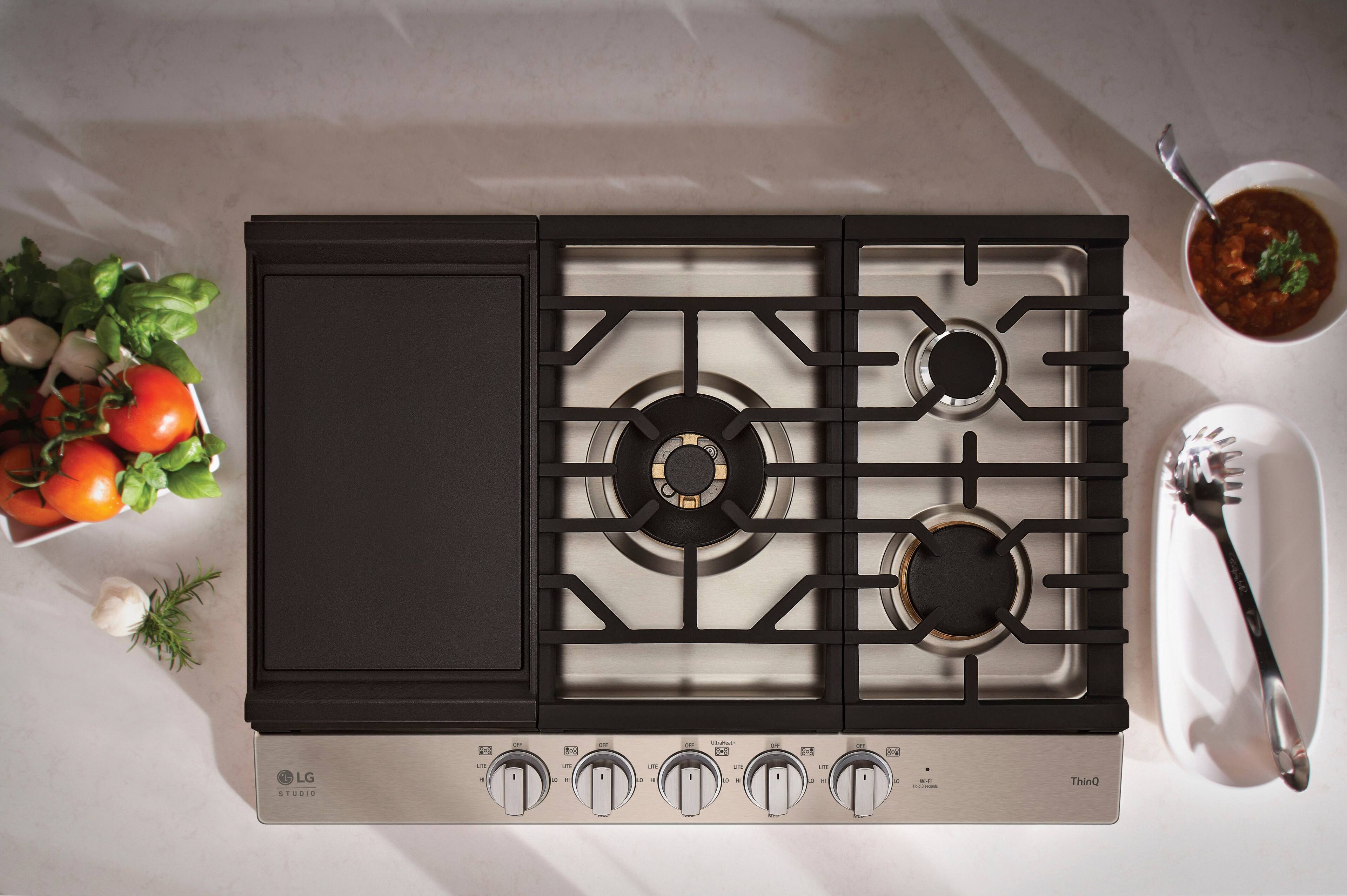 Alt View 21. LG - STUDIO 30-in Smart Built-In Gas Cooktop with 5 Burners with UltraHeat - Stainless Steel.