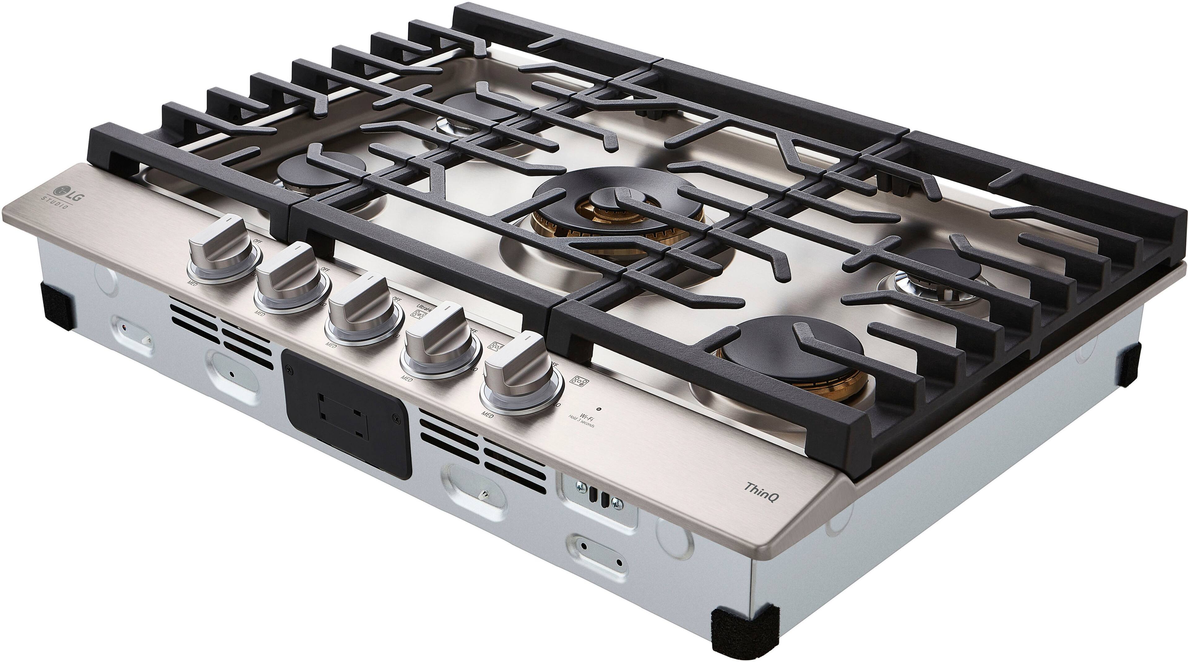 Left. LG - STUDIO 30-in Smart Built-In Gas Cooktop with 5 Burners with UltraHeat - Stainless Steel.