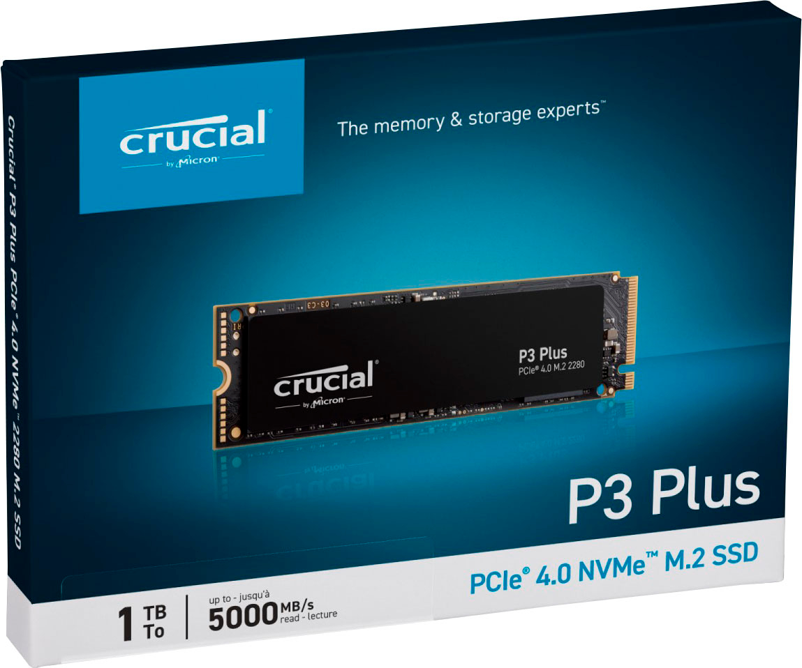 SSD M.2 NVMe Crucial P3 Plus (CT1000P3PSSD8) - 1To, PCIe 4.0, 3D NAND, 5000  MB/s (129.99€ sans code) –