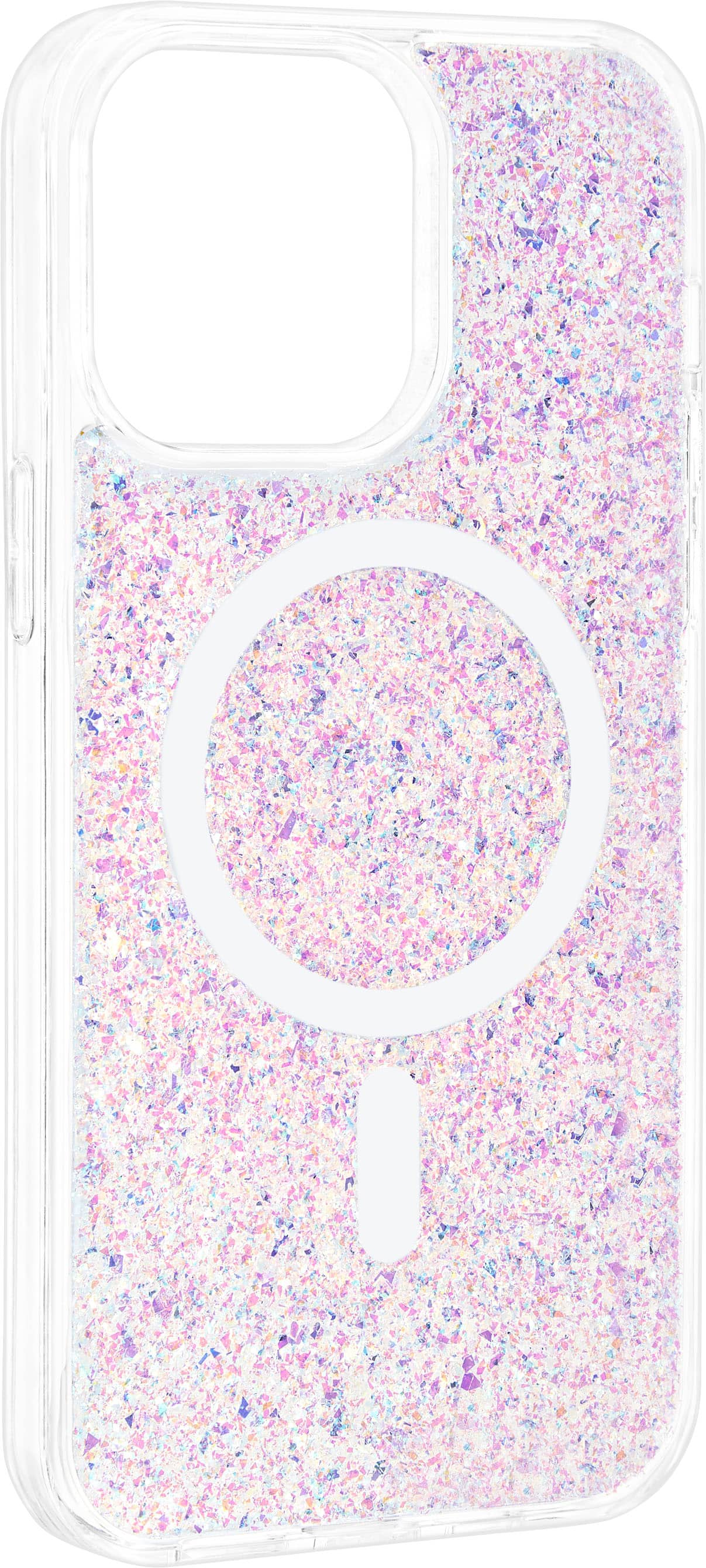 Angle. Insignia™ - Hard-Shell Case with MagSafe for iPhone 14 Pro Max - Pink Glitter.
