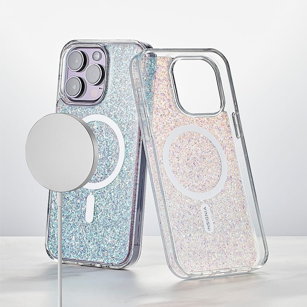 Alt View 17. Insignia™ - Hard-Shell Case with MagSafe for iPhone 14 Pro Max - Pink Glitter.