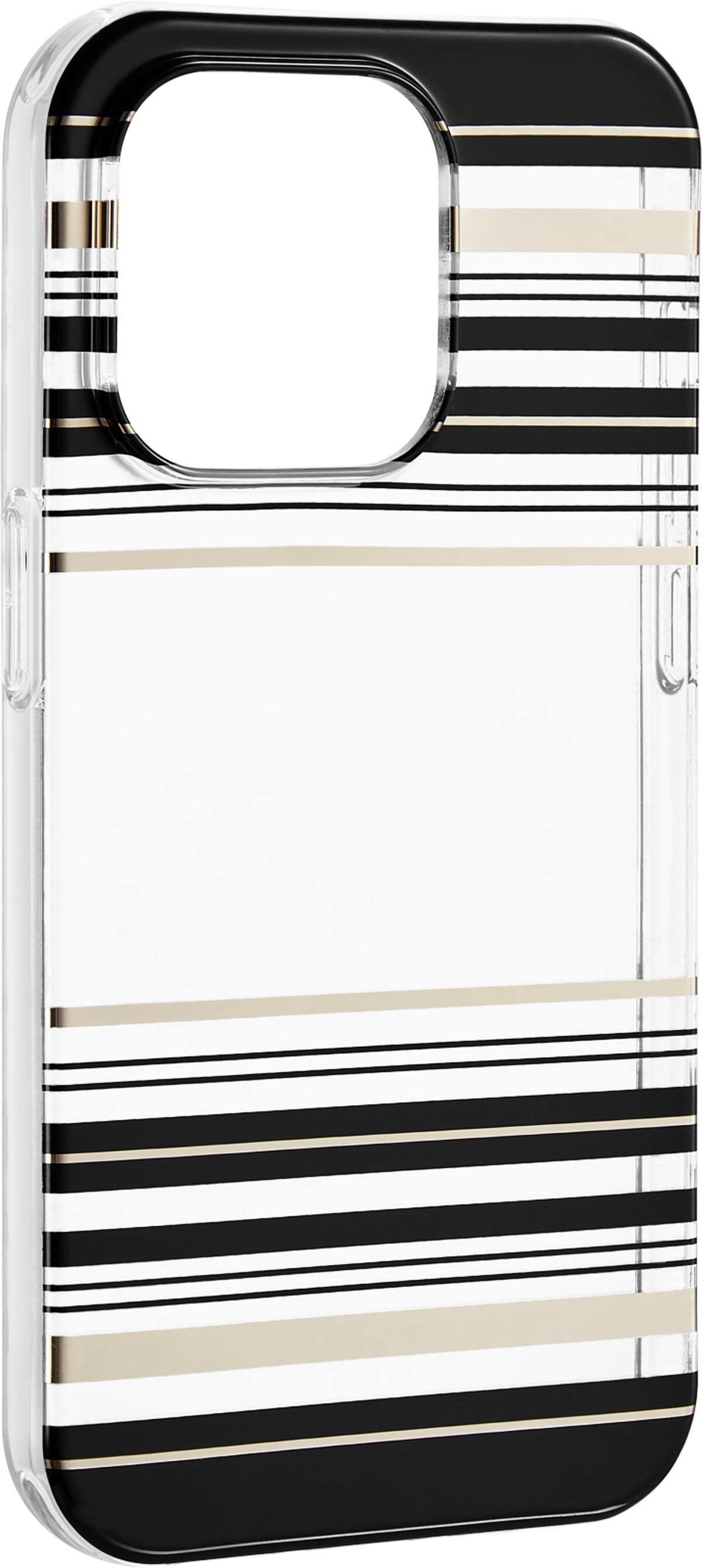 Angle. Insignia™ - Hard-Shell Case for iPhone 14 Pro - Black and Gold Stripe.