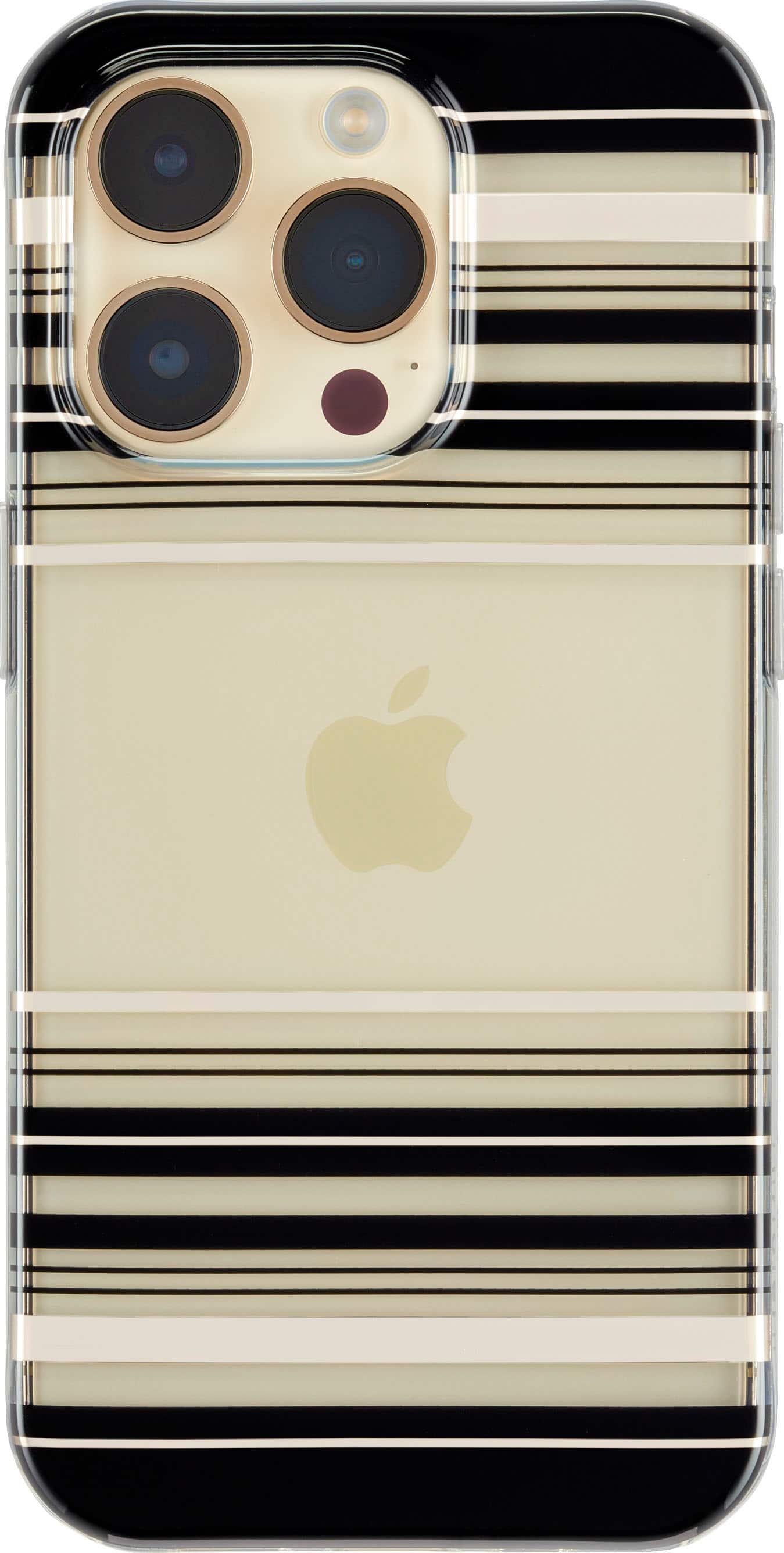 Front. Insignia™ - Hard-Shell Case for iPhone 14 Pro - Black and Gold Stripe.