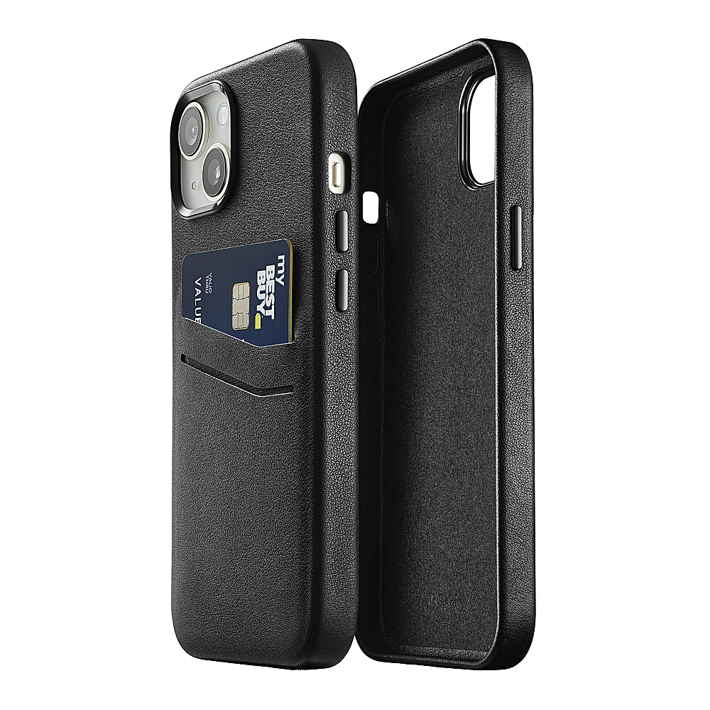 For Iphone 14 Plus Luxury Side Magnetic Button Card Id Holder Pu Leather  Case Cover - Black 