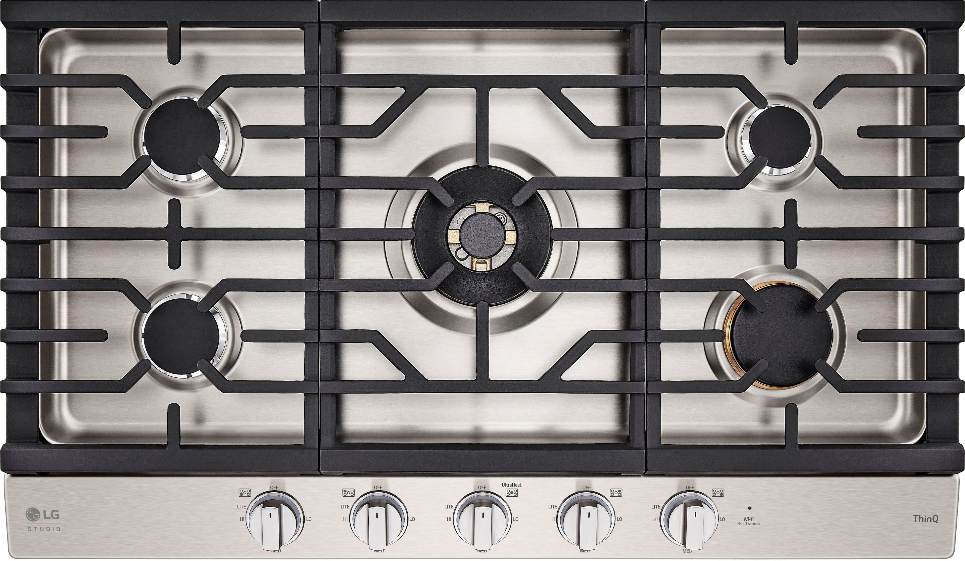 Front. LG - STUDIO 36-in Smart Built-In Gas Cooktop with 5 Burners with UltraHeat - Stainless Steel.