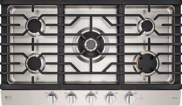 Front. LG - STUDIO 36-in Smart Built-In Gas Cooktop with 5 Burners with UltraHeat - Stainless Steel.