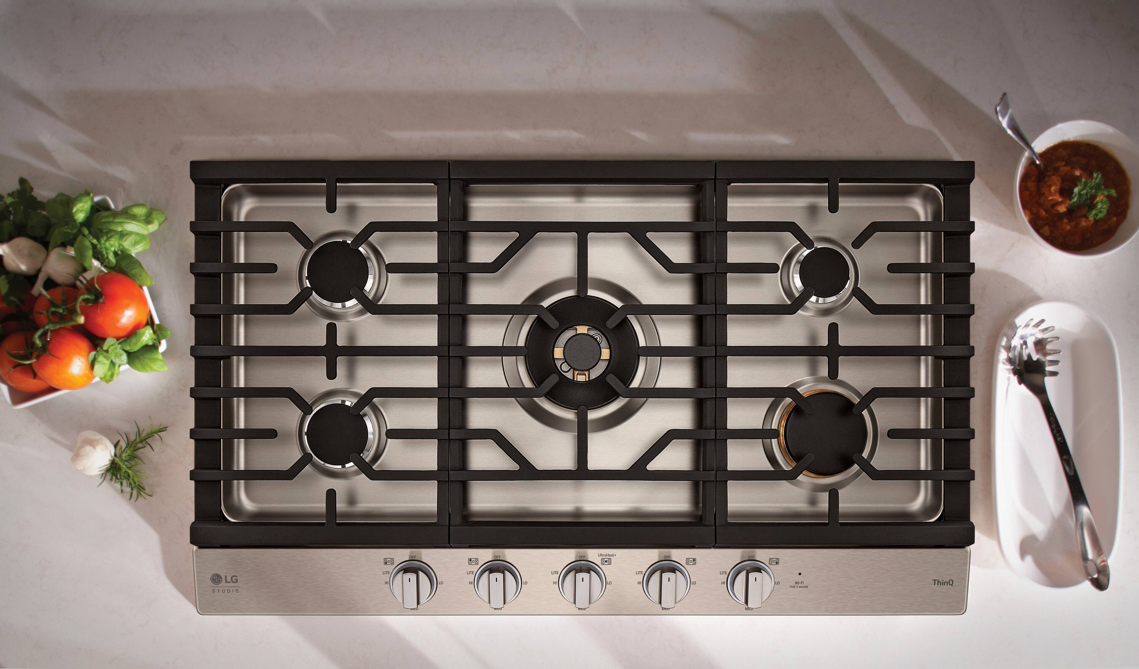 Alt View 20. LG - STUDIO 36-in Smart Built-In Gas Cooktop with 5 Burners with UltraHeat - Stainless Steel.