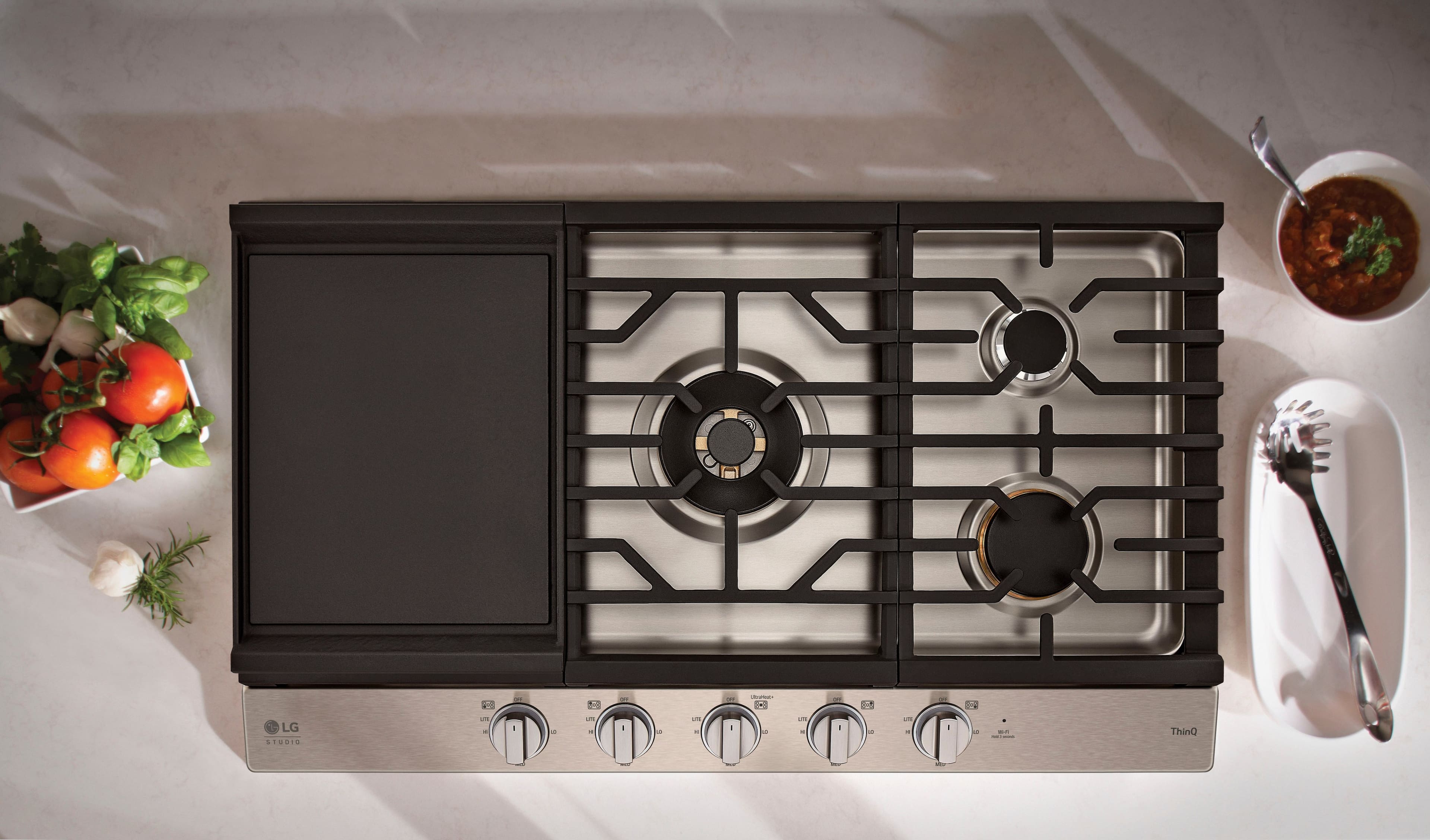 Alt View 21. LG - STUDIO 36-in Smart Built-In Gas Cooktop with 5 Burners with UltraHeat - Stainless Steel.