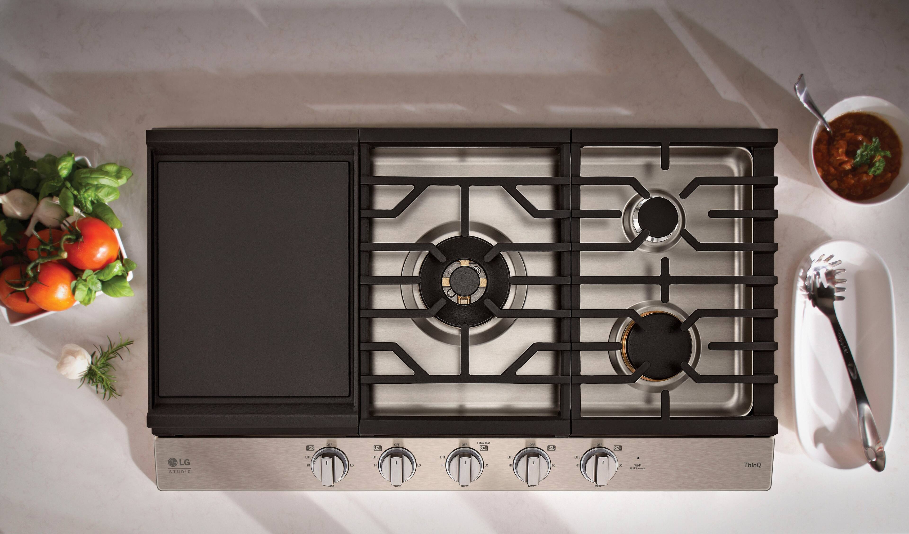 Alt View 21. LG - STUDIO 36-in Smart Built-In Gas Cooktop with 5 Burners with UltraHeat - Stainless Steel.