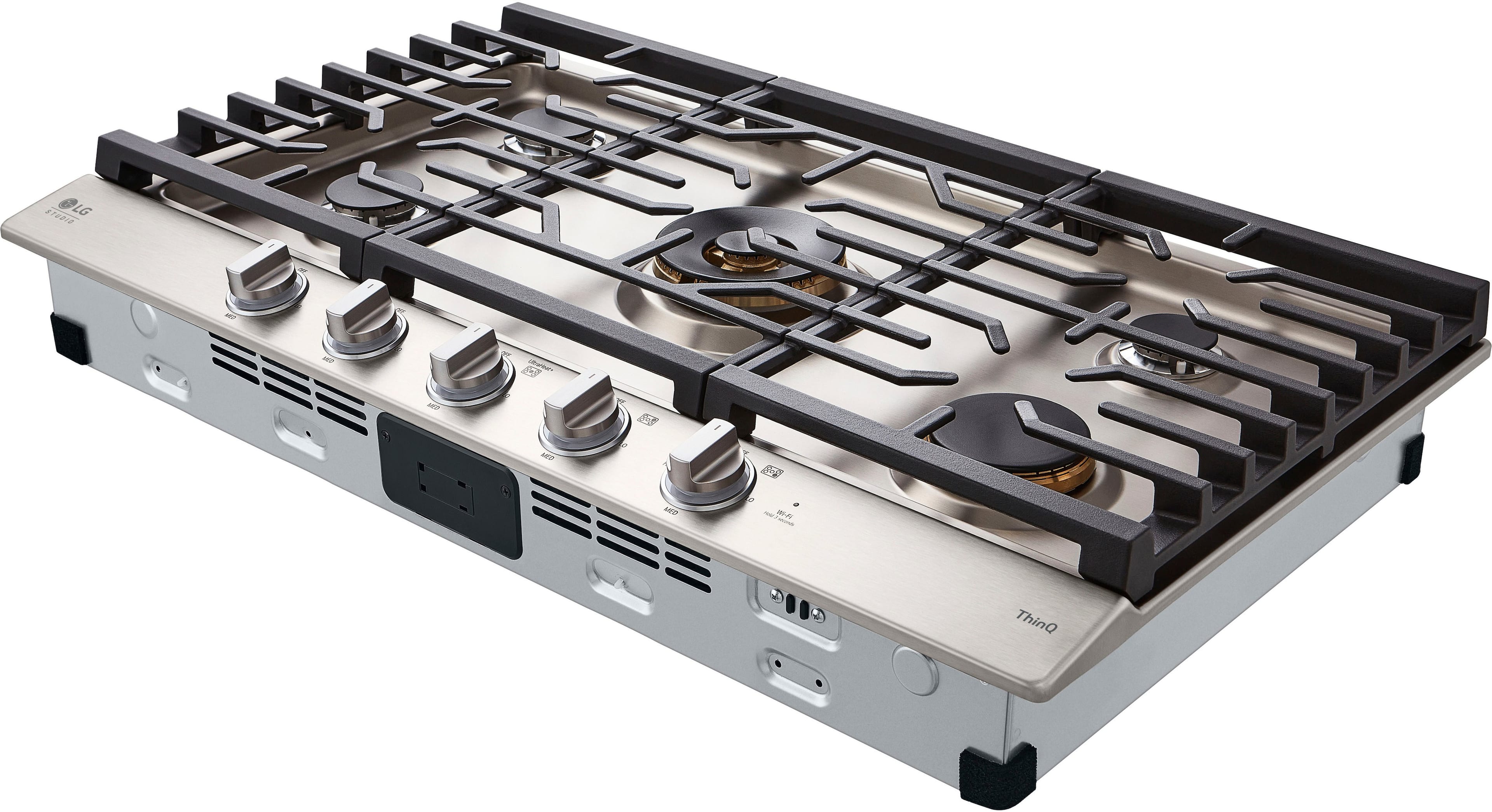 Left. LG - STUDIO 36-in Smart Built-In Gas Cooktop with 5 Burners with UltraHeat - Stainless Steel.