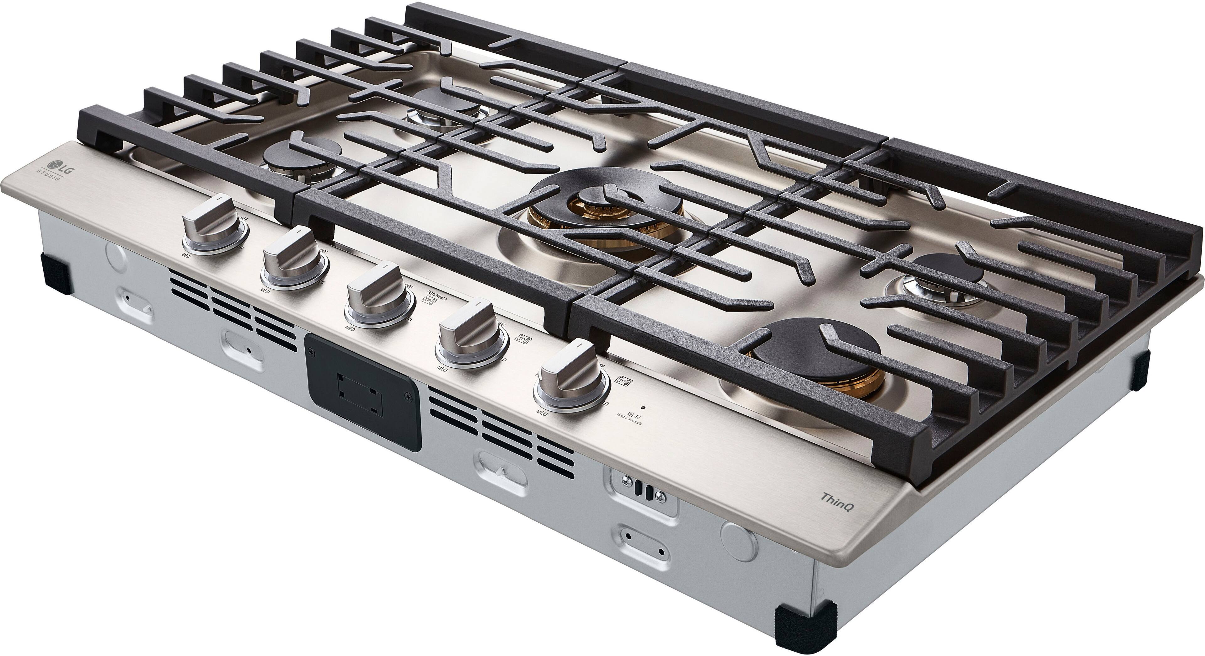 Left. LG - STUDIO 36-in Smart Built-In Gas Cooktop with 5 Burners with UltraHeat - Stainless Steel.