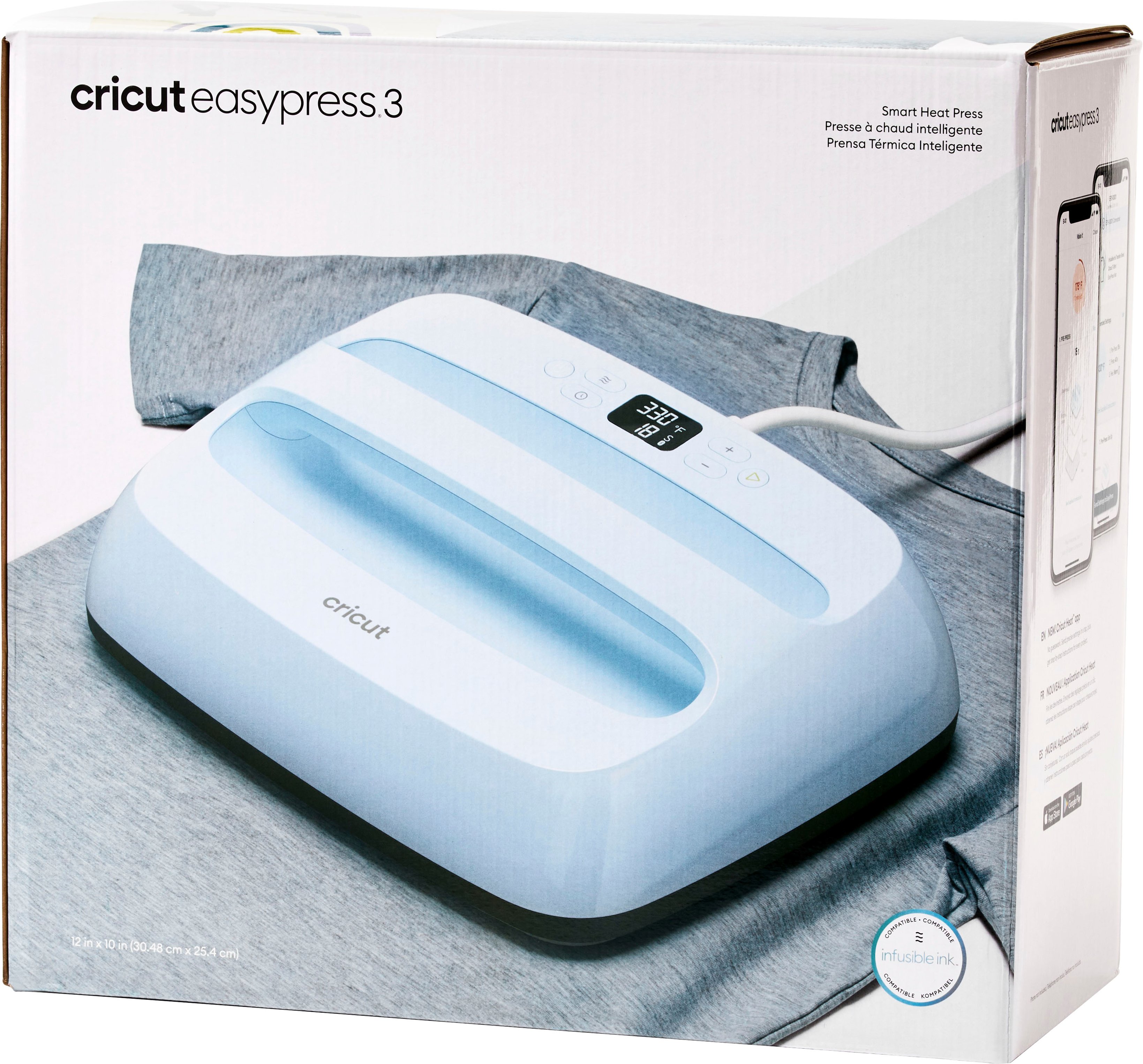 Cricut EasyPress 3 9 in x 9 in Smart Iron-On and EasyPress Mat Bundle, Blue