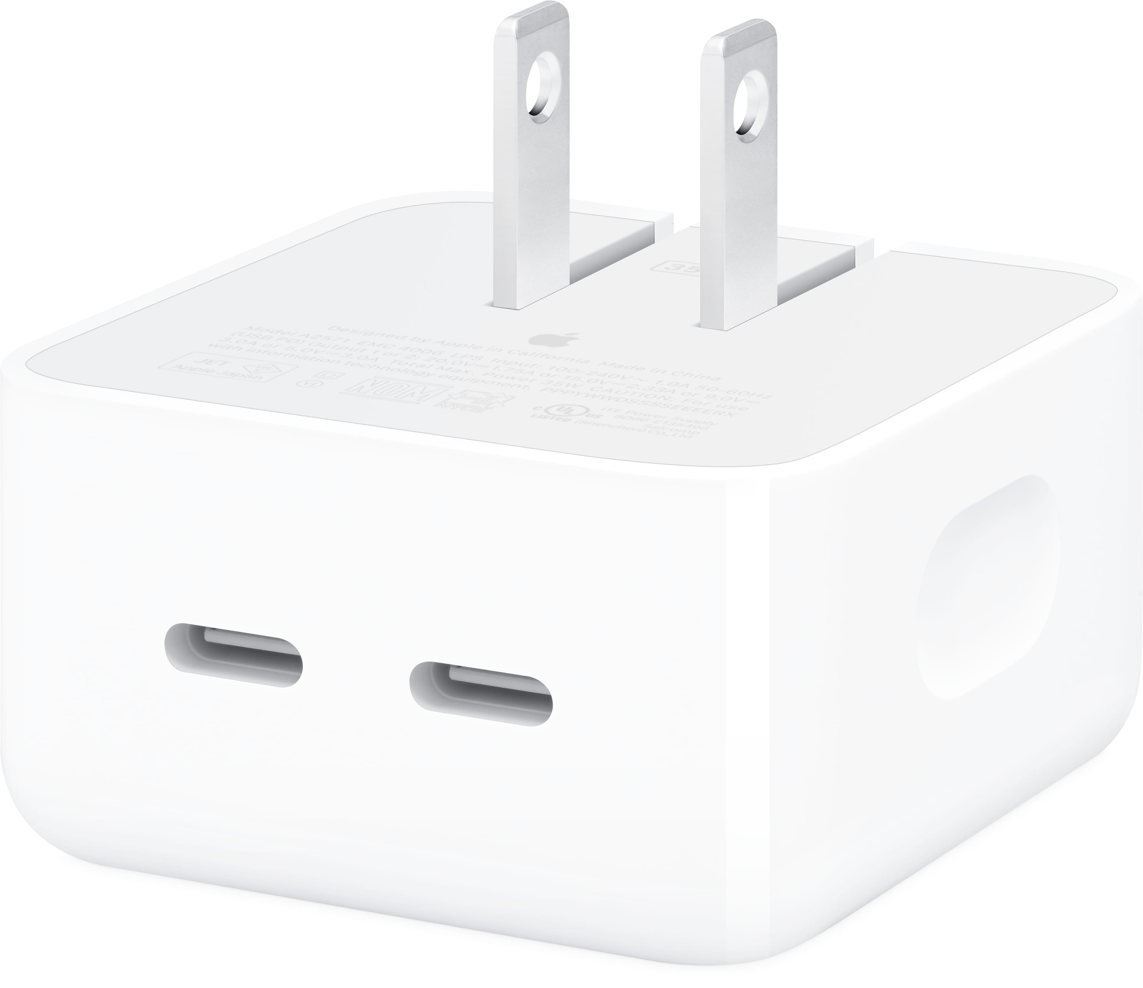 Front. Apple - 35W Dual USB-C Port Compact Power Adapter - White.