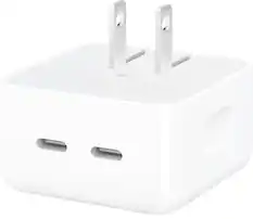 Front. Apple - 35W Dual USB-C Port Compact Power Adapter - White.