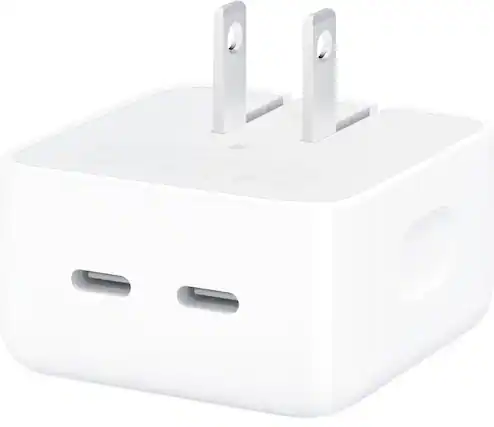 Front. Apple - 35W Dual USB-C Port Compact Power Adapter - White.
