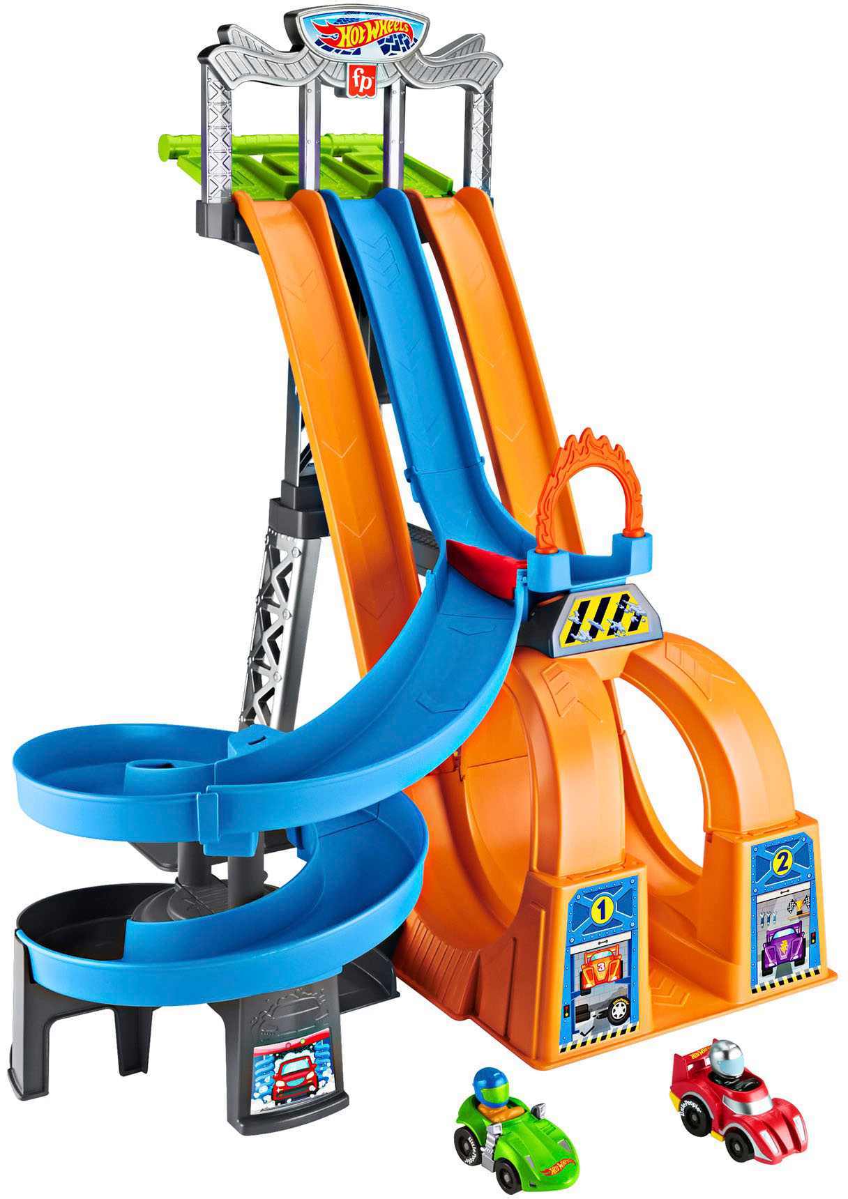 Left View: Hot Wheels - Racing Loops Tower by Little People - Blue/Orange