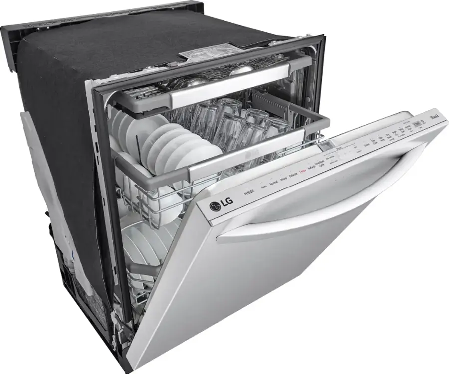 Angle. LG - 24" Top Control Smart Built-In Stainless Steel Tub Dishwasher with 3rd Rack, QuadWash Pro and 42dba - PrintProof Stainless.