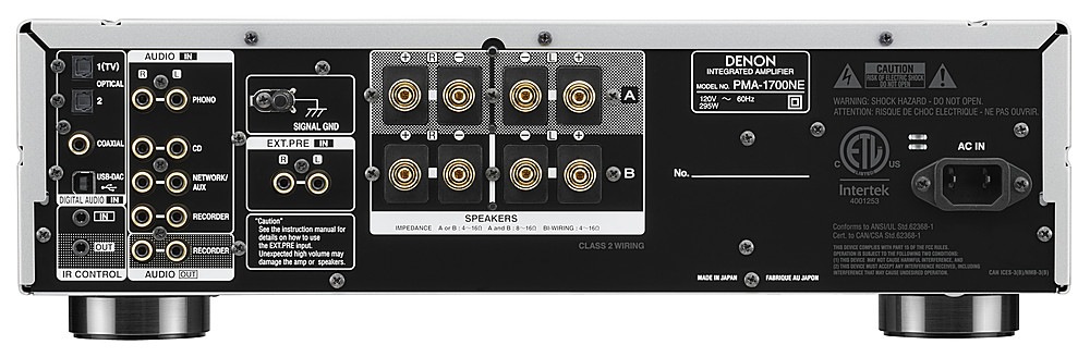 Back View: Denon - PMA-1700NE 140W 2.0-Ch Integrated Amplifier - Silver