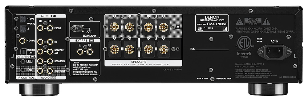Back View: Denon - PMA-1700NE 140W 2.0-Ch Integrated Amplifier - Black