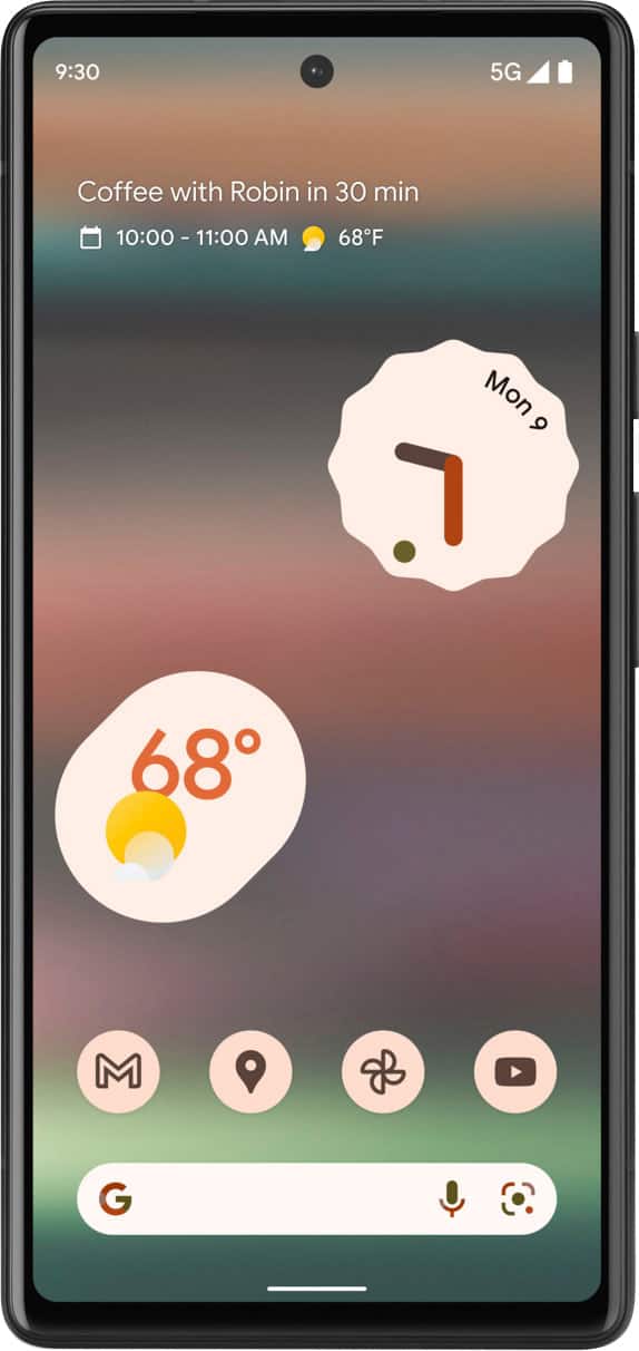 9:30 AM - Coffee with Robin in 30 min
10:00 AM - 1 11:00 AM - 68°F Mon 9 68°F
The text on the image has been grouped and corrected to show the time and temperature for the day.