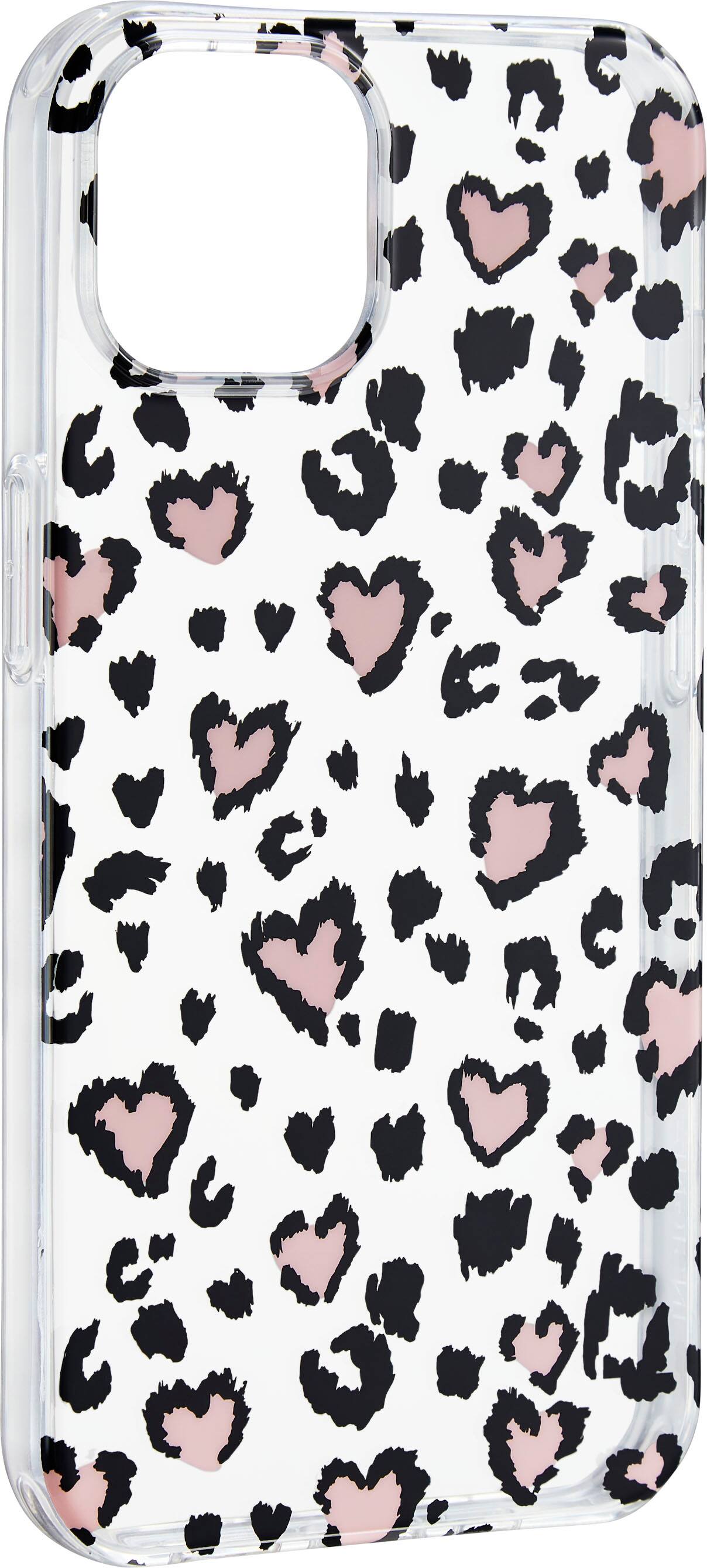 Angle. Insignia™ - Hard-Shell Case for iPhone 14 and iPhone 13 - Leopard Hearts.