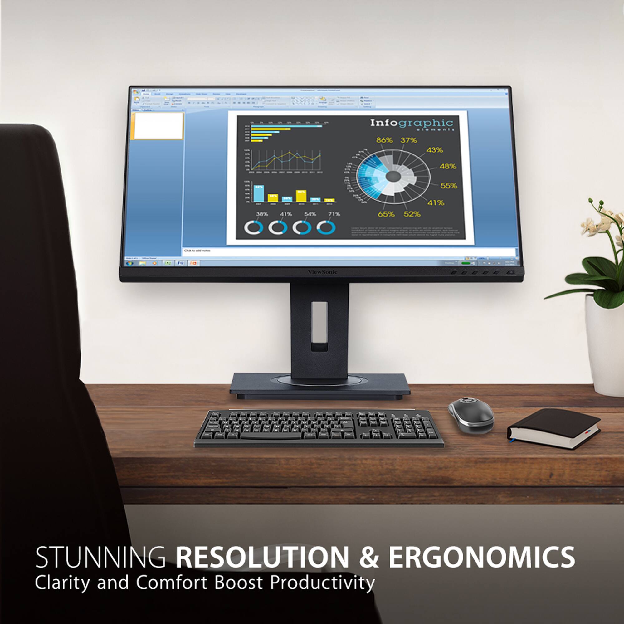Stunning Resolution & Ergonomics: Clarity and Comfort Boost Productivity.