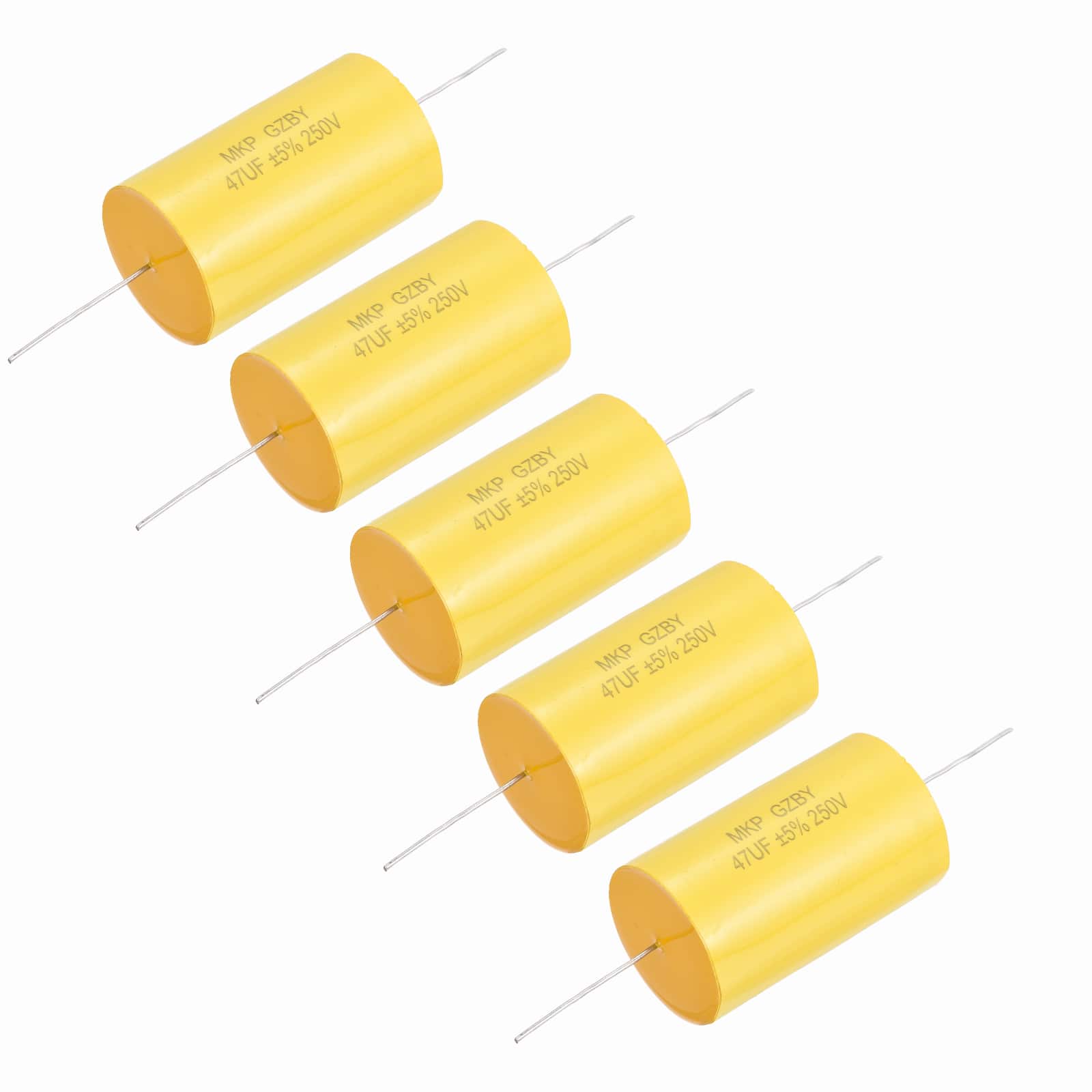 Unique Bargains - 5pcs 47uf Frequency Divider Capacitor, 250V Axial Audio Speaker Crossover MKP Film Capacitor - Yellow