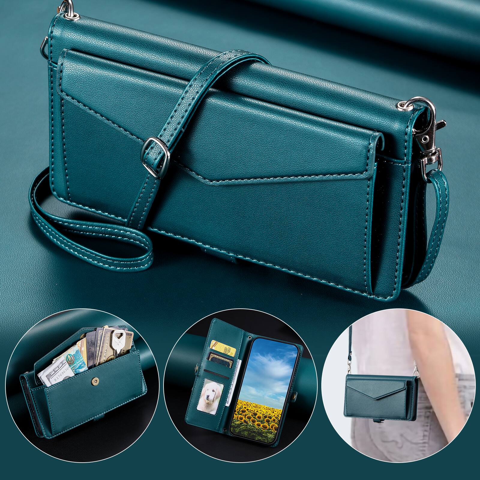 Alt View 2. Dteck - Foilo Wallet Case for Google Pixel 10 Pro XL,Shockproof Card Holder PU Leather Magnetic Snap Phone Cover with Lanyard - Green.