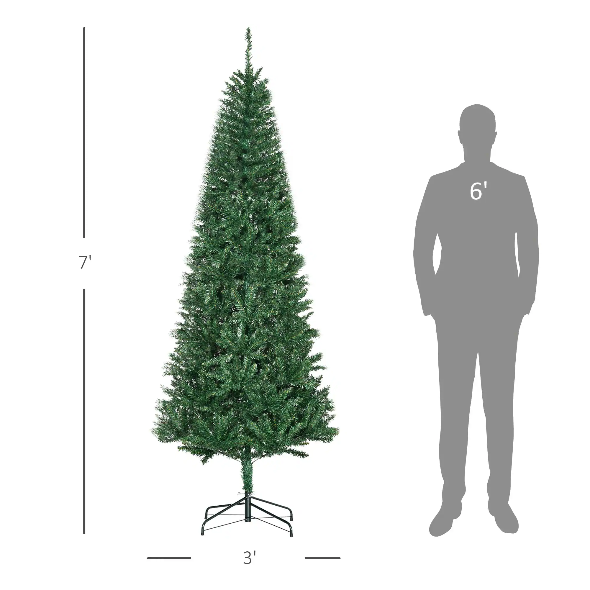 Left. BreeBe - 7 ft Tall Unlit Slim Fir Artificial Christmas Tree with Realistic Branches - Green.