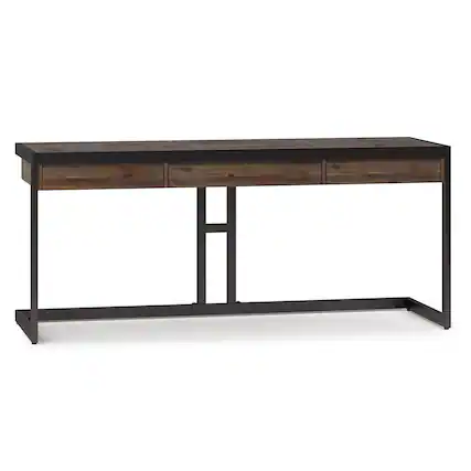 Front. Simpli Home - Erina 72 inch Wide Solid Acacia Wood Large Desk in Rustic Natural Aged Brown - Rustic Natural Aged Brown.