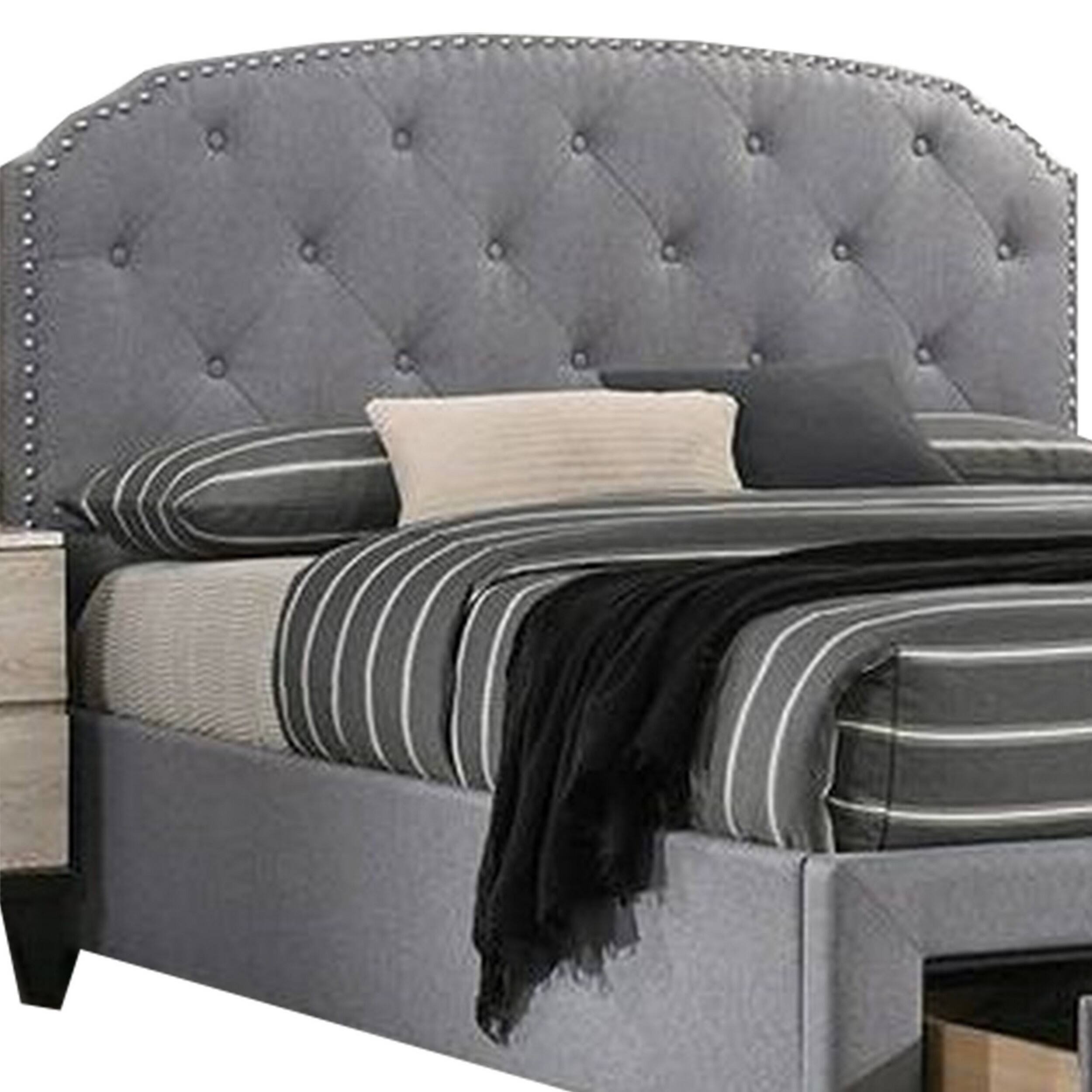 Alt View 2. Manhattan Lane - Nue Twin Upholstered Bed with Curved Tufted Headboard, Nailhead Trim - Gray.