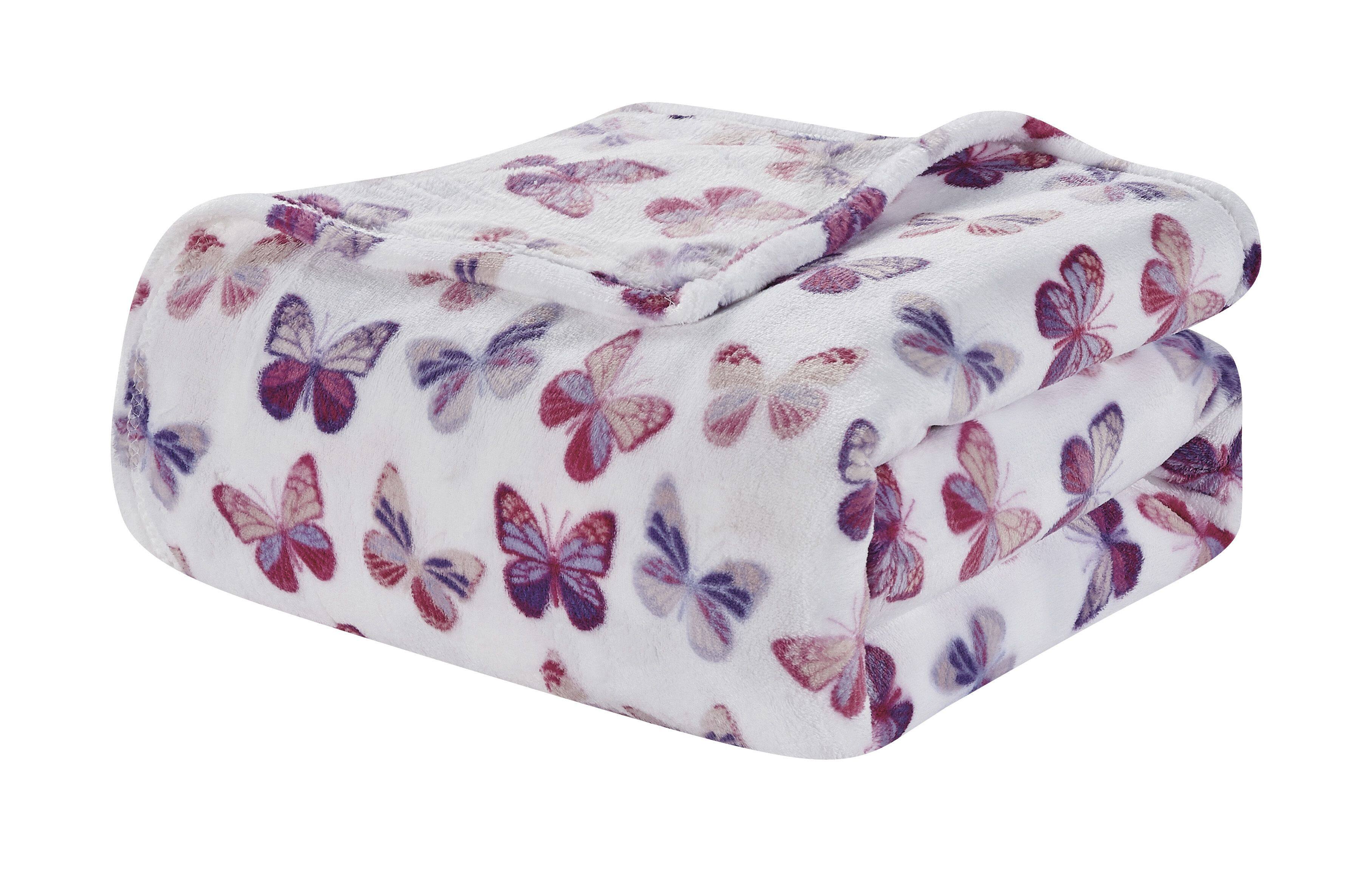 Angle. Noble House - Noble House Super Soft and Ultra Comfy Luxe Printed Blanket - Rose Butterfly - Queen - Rose Butterfly.