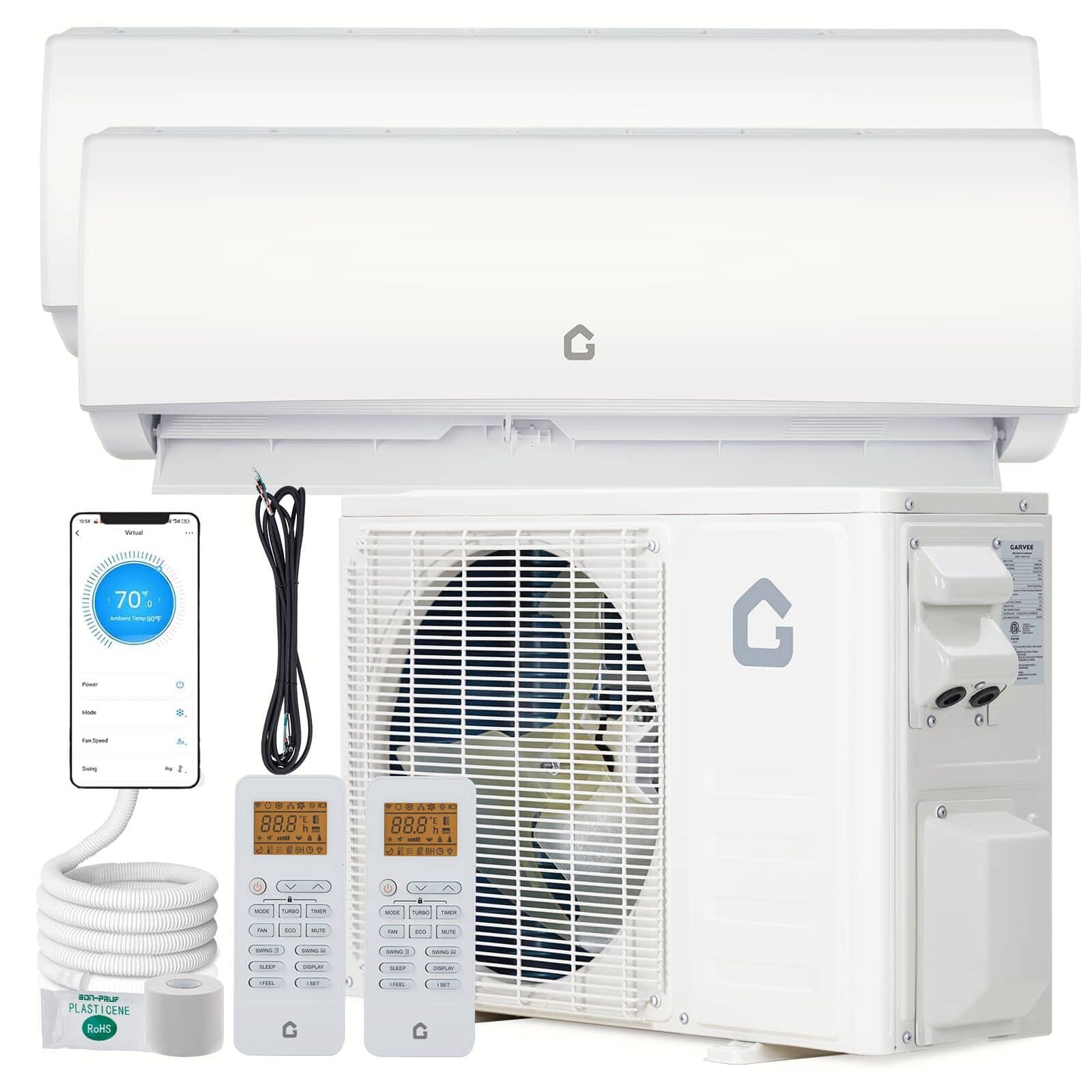 Babevy - 28000 BTU Dual 2 Zone Ductless Mini Split Air Conditioner & Heat Pump, 18000 + 18000 BTU with Wifi-208-230V