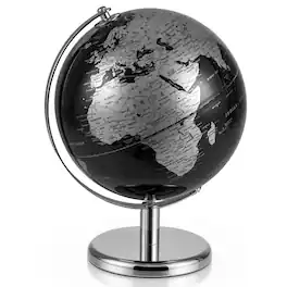 Gymax - Metallic Black World Globe 8-Inch Rotating Earth Globe Metal Stand Teaching Gift - Silver
