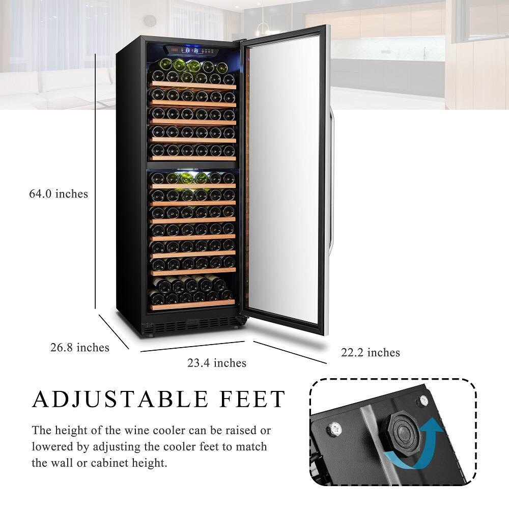 Adjustable Feet: The height of the wine cooler can be raised or lowered by adjusting the cooler feet to match the wall or cabinet height.
