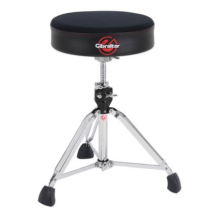 Front. Gibraltar Hardware - Neo Round Drum Throne, 13.75” Memory Foam Seat with Moisture-Resistant Neoprene Top, Spin-Lock Height Adjustment.