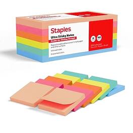 Staples - Ultra Sticky Notes, 3" x 3", Golden Hour Collection, 100 Sheets/Pad, 12 Pads/Pack - Assorted