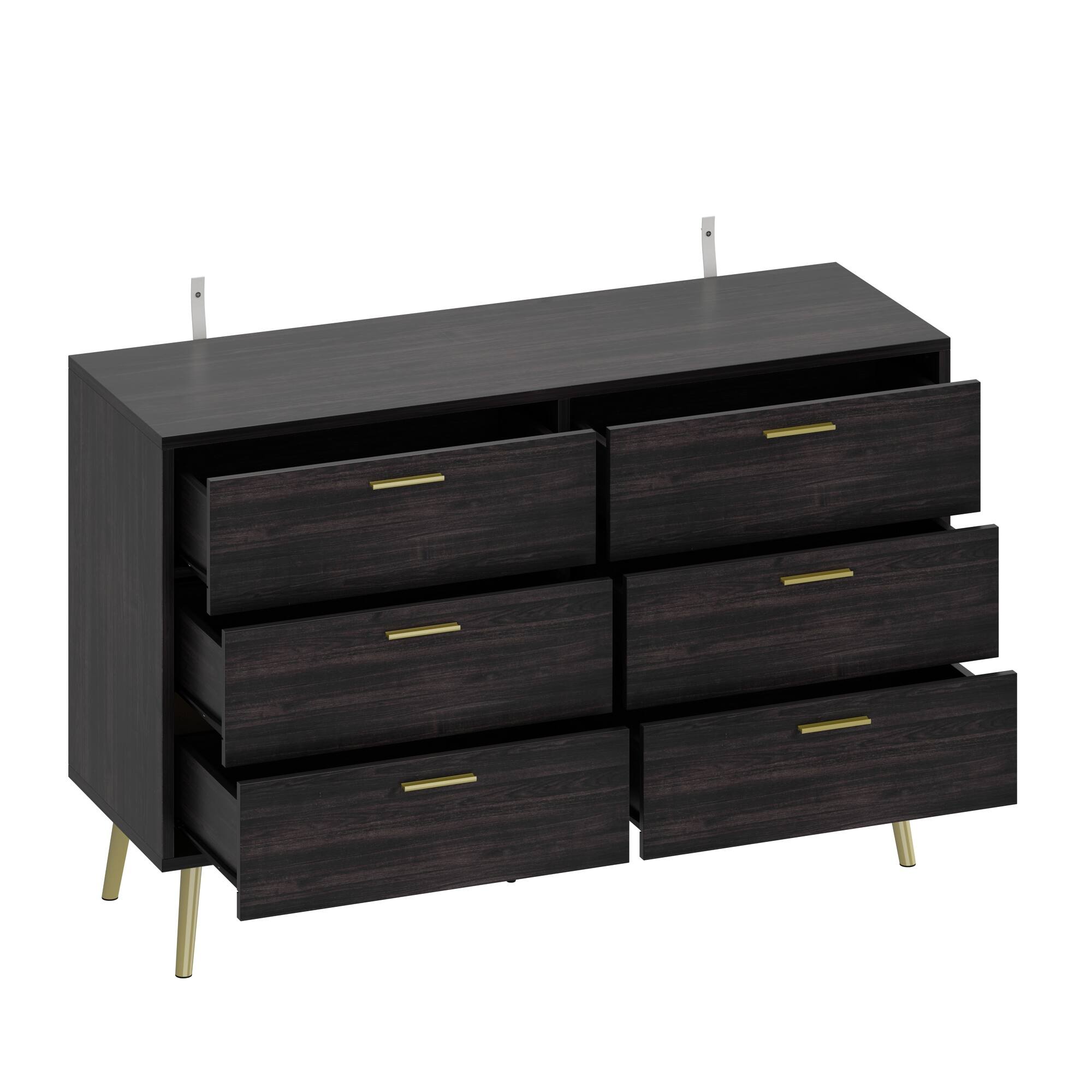 Angle. FUFU & GAGA - FUFU&GAGA 6 - Drawer Wide Double Dresser with Dual Leg Options - Spacious Storage Essential - Black.