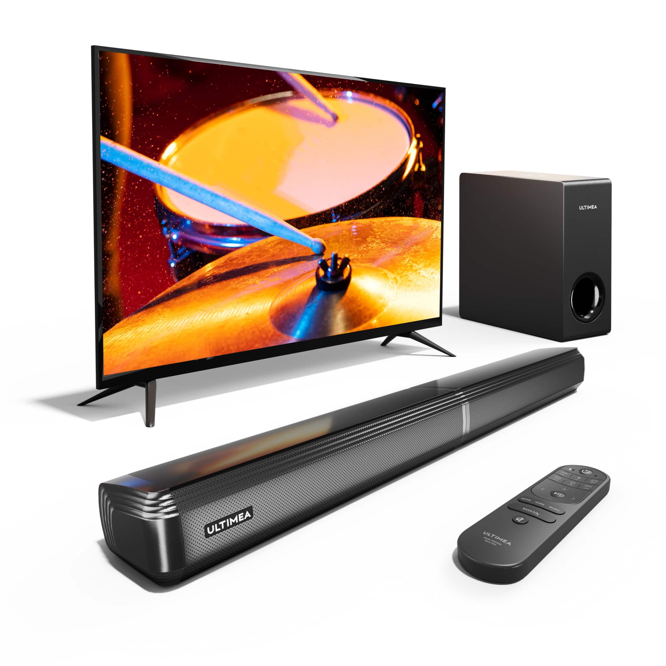 Ultimea - Apollo S50 4.1ch Sound Bar with Subwoofer, 2-in-1 Detachable, Bass Adjustable, 3 EQ Modes, 200W, ARC/Optical/Aux - Black