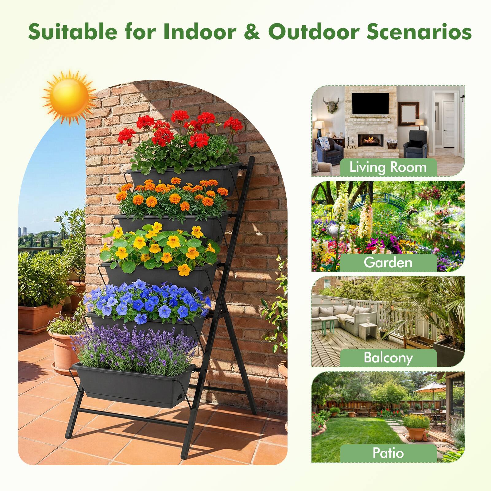 Suitable for Indoor & Outdoor Scenarios

- Living Room
- Garden
- Balcony
- Patio