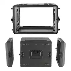 Front. VEVOR - 6U Rack Case, 15 in Depth, Rackmount Flight Case Shallow Rack with Microphone Compartments, Polyethylene Construction - Black.