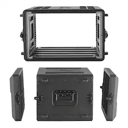 VEVOR - 6U Rack Case, 15 in Depth, Rackmount Flight Case Shallow Rack with Microphone Compartments, Polyethylene Construction - Black
