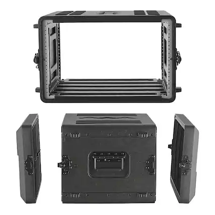 Front. VEVOR - 6U Rack Case, 15 in Depth, Rackmount Flight Case Shallow Rack with Microphone Compartments, Polyethylene Construction - Black.