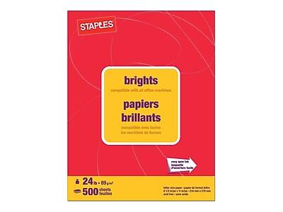 STAPLES  
brights  
papiers brillants  

24 D 89 g/m²  
500 sheets  
500 feuilles  

compatible with all office machines  
compatible avec tous les machines de bureau  

easy open tear strip  
tirette de déchirage facile