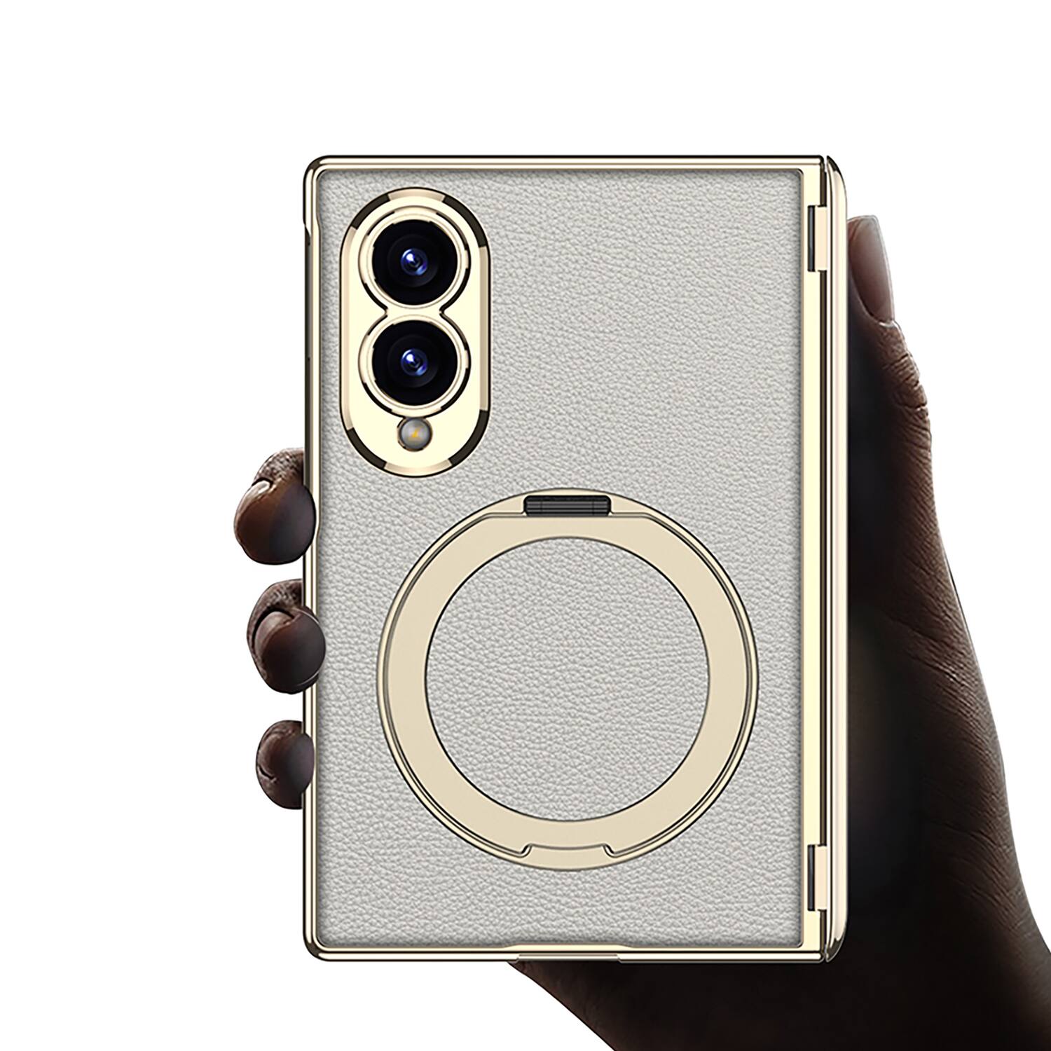 Left. Dteck - for Samsung Galaxy Z Fold8 Slim Hinge Protection Case,Built-in Screen Protector & Stand,Shockproof PU Leather Back Cover - Winered.
