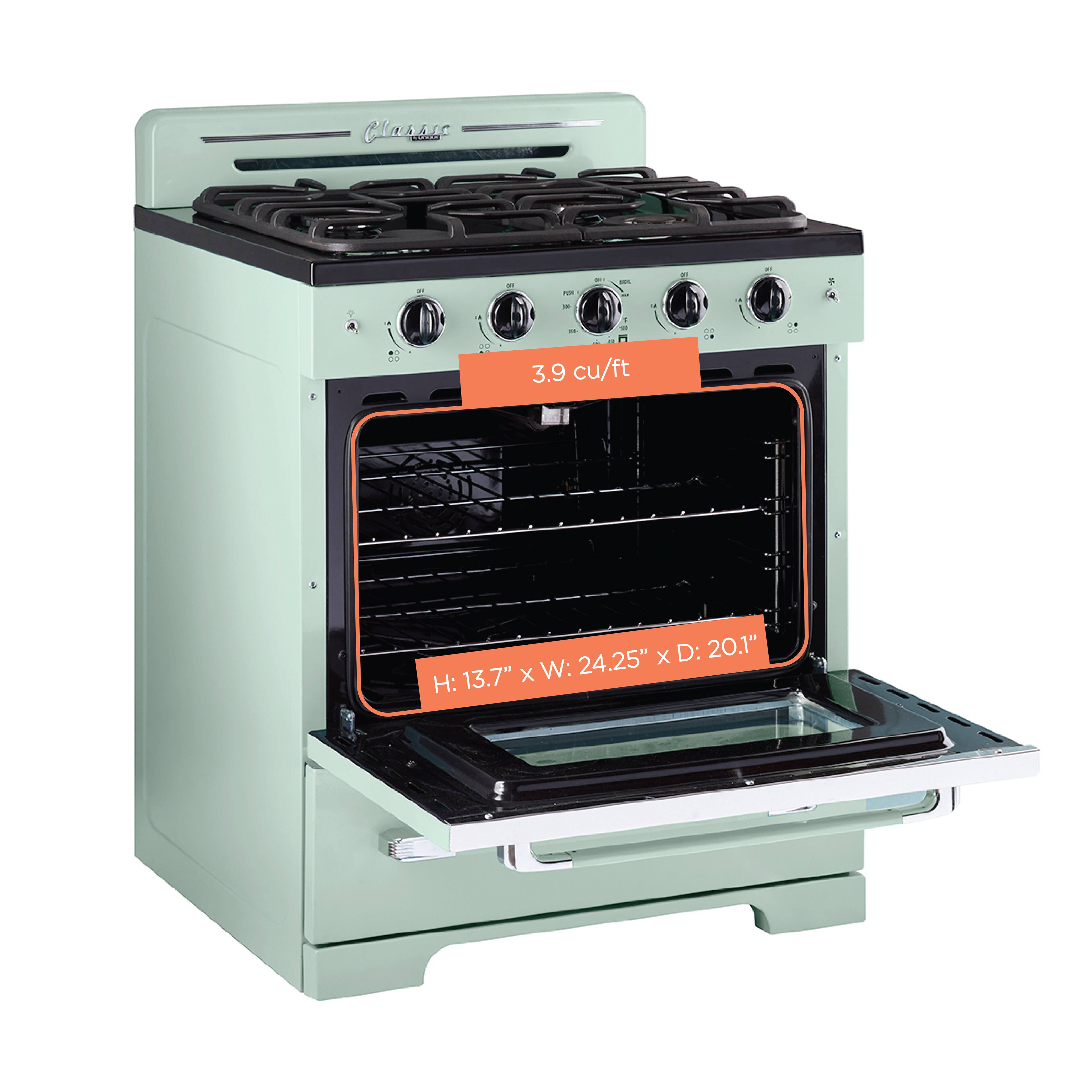 The text on the image reads "Classne 6ACC = - 3.9 cu/ft X D: 20.1" X W: 24.25" H: 13.7". This information is likely related to the specifications of the oven, such as its size, dimensions, and capacity.